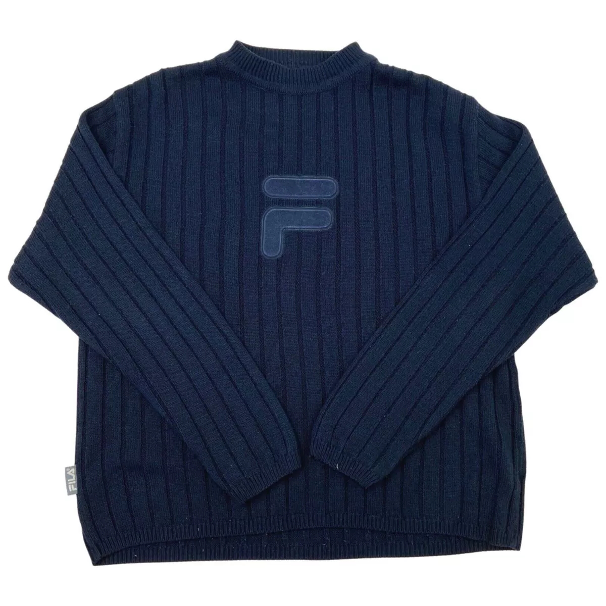 Vintage 90s Navy Blue Fila Appliqu Logo Knit Sweater XL eBay