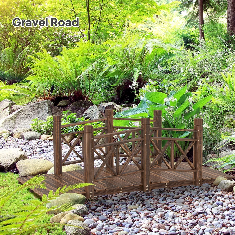 4.7ft Garden Bridge Arc Wood Footbridge Decorative Pond Bridge Carbonized - Image 4 of 4