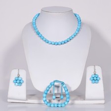 Natural Magnesite Turquoise Beads Jewelry Set Earrings Necklace Bracelet