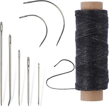 55Yards Waxed Thread Needle and Thread Kit with 7 Pcs Leather Needles for Hand