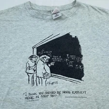 vintage 90s PHYSICS TODAY SIDNEY HARRIS ART T-Shirt L/XL science big bang theory