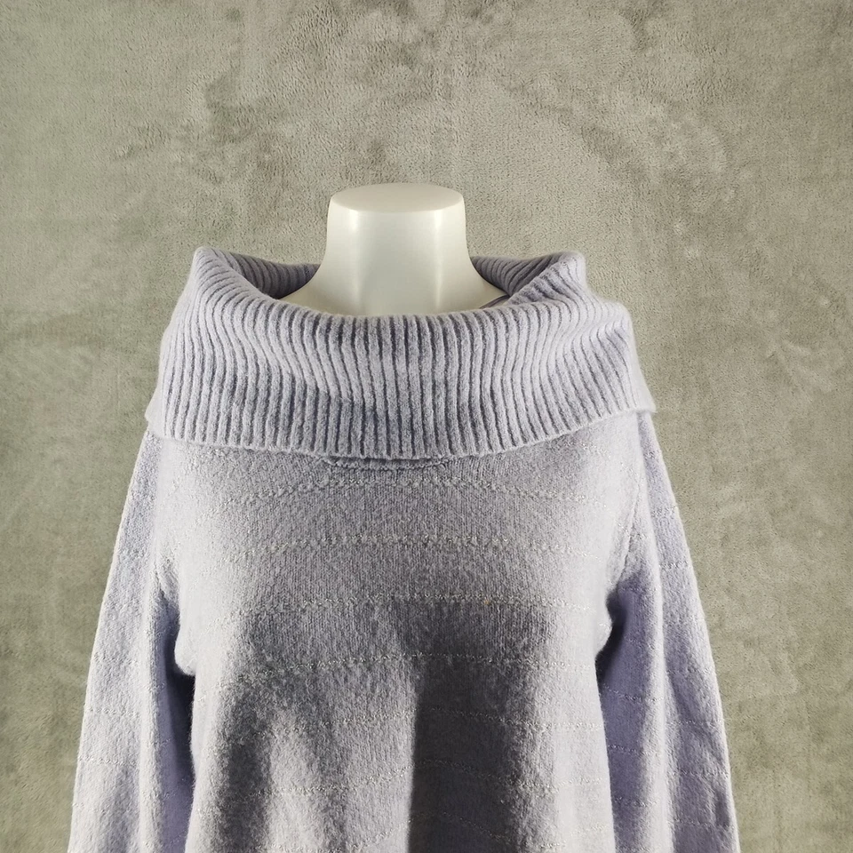 Suéter novo com etiquetas Style&Co gola alta tamanho grande M (8-10) outono aconchegante lilás listra metálica - Imagem 2 de 4