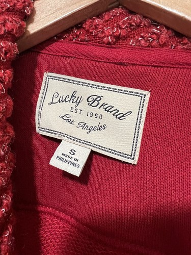 Lucky Brand Women's Draped Open-Front Cardigan Red Metallic Knit Sweater, Small - Picture 5 of 7