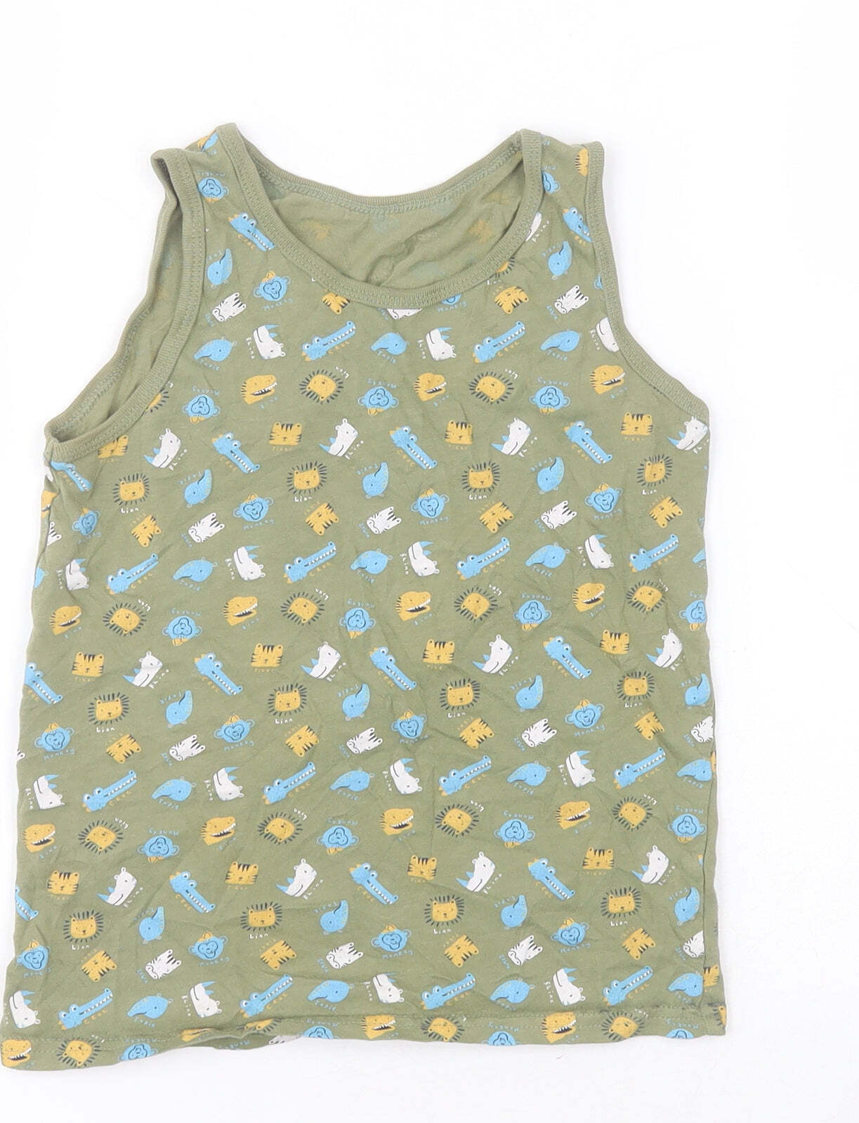George Boys Green 100percent Cotton Basic Tank Size 9-10 Years Round Neck Pullover - A