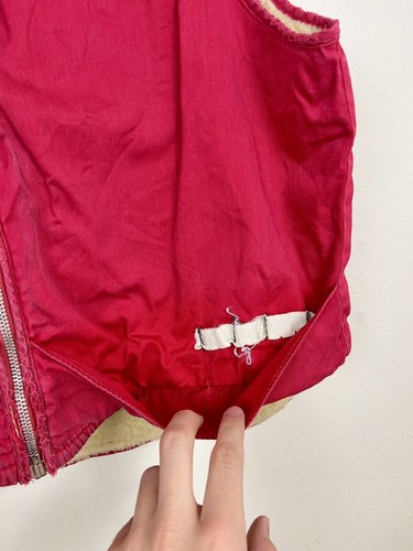 Vintage 1950s Sherpa Lined Red Hunting Vest w/ Emar Zipper Shell Pockets 60s - Picture 5 of 8