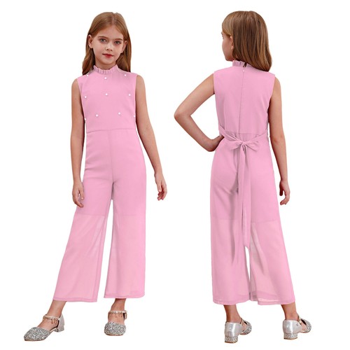 Kids Girls Romper Wide Leg Jumpsuit Casual Overalls Clothes Dance Belted Party - Picture 24 of 36