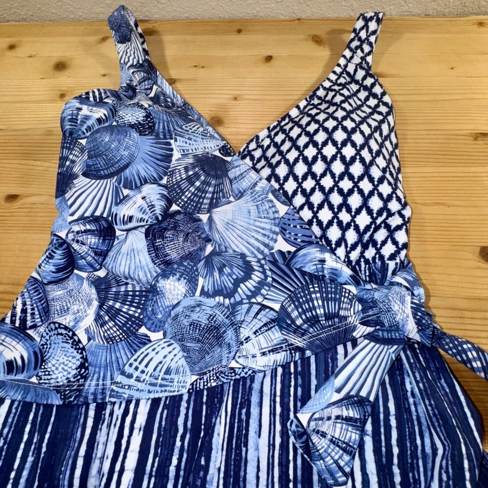 Tommy Bahama One Piece Swimsuit Tummy Control Blue White Size 8 Recycled Nylon - Image 3 of 4