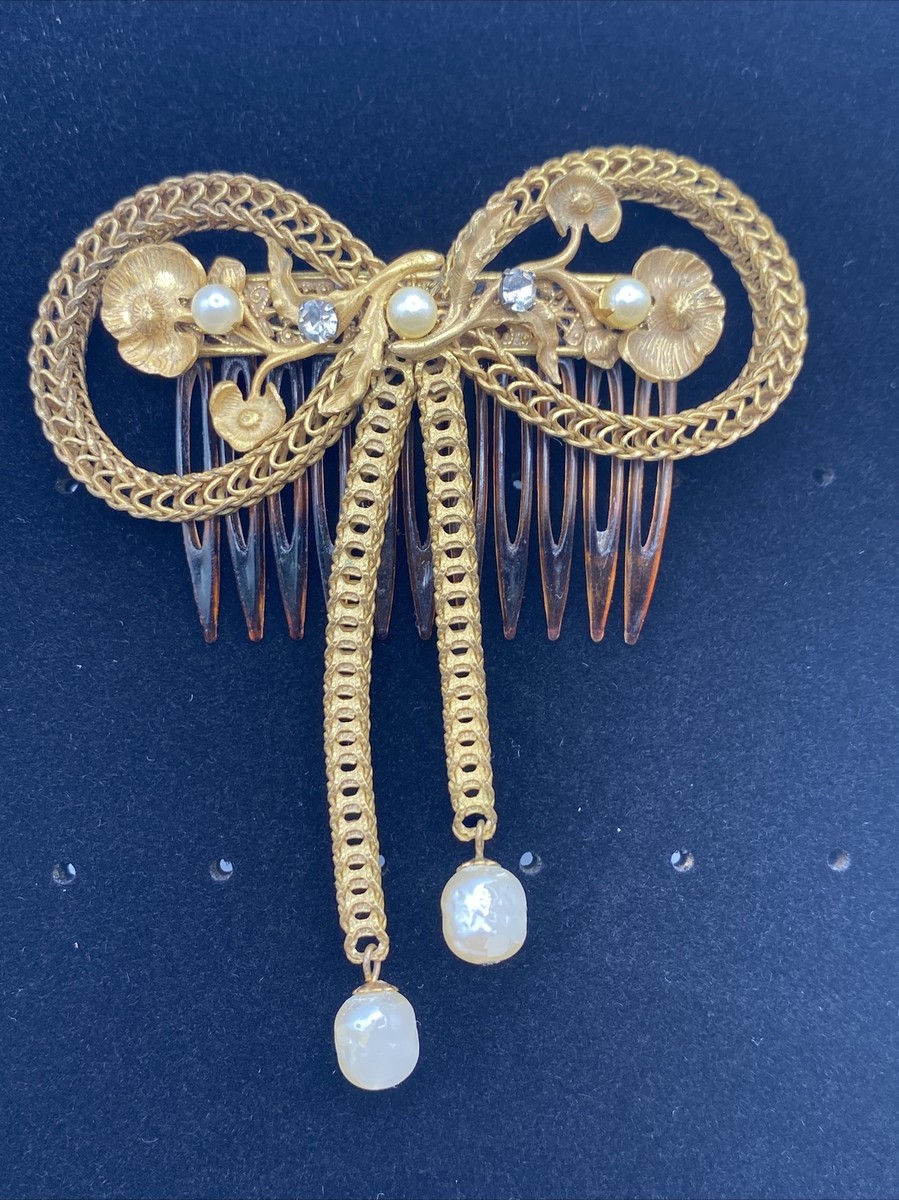 Miriam Haskell hair comb Vintage Pair signed Miriam Haskell Faux Baroque Pearl Hair  main image 3