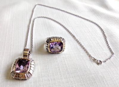 Sadye L Vassil SLV SS-925 & 14k Gold Matching Necklace & Ring-Sz 8.5 Vintage