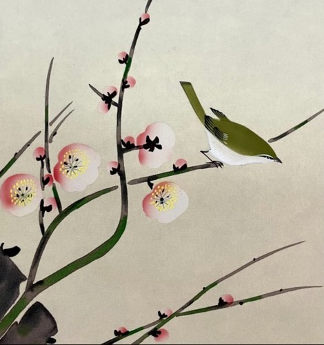Authentic Japanese Hanging Scroll by Kawata Unpou - "Early Spring Plum and Bush - Picture 5 of 11