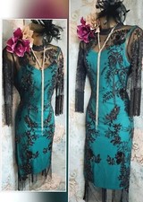 Hope & ivy Asos black green teal lace tassel beaded 20s gatsby evening dress 10