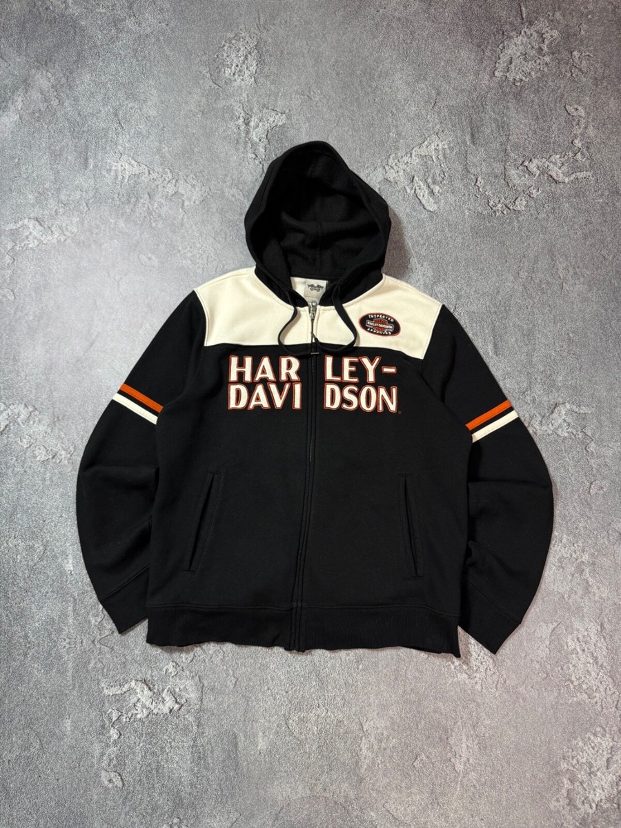 Vintage Harley Davidson Biker Flame Y2K Big Logo Zip Hoodie Black 