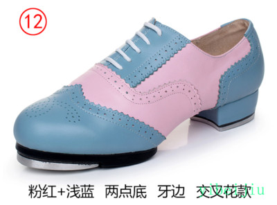 Women's Leather Tap Dancing Shoes Soft Sole Lady Two Tone Unisex Color Matching