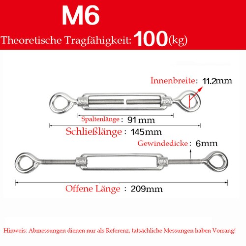 304 Edelstahl Spannschloss Drahtseil Seilspanner Spannschraube Spanner Haken Öse - Bild 25 von 54