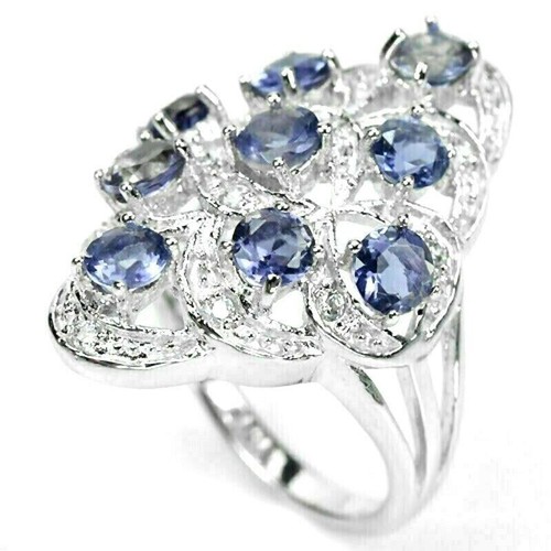 Sterling Silver Ring Iolite Genuine Natural Mined Gems Solid Size L 1/2 US 6