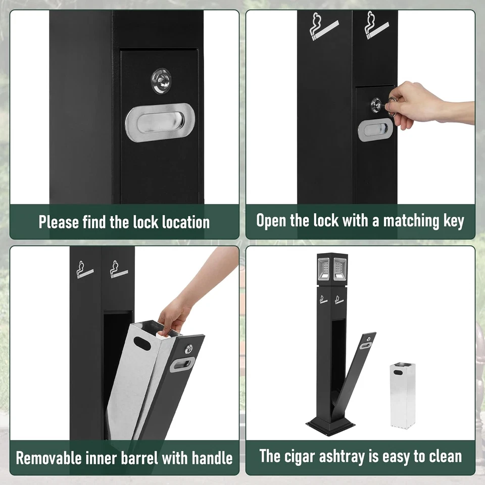 Commercial Butt Receptacle Outdoor Trash Can for Patio, 4 Sides Opening Square A - Image 3 of 4