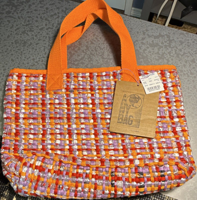 Madewell Woven Pattern Tote Bag Multicolor Orange Handles Lightweight Open Top