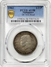 1961 PHILIPPINES - HALF PESO - JOSE RIZAL PCGS KM# 191 SILVER COIN Best seller