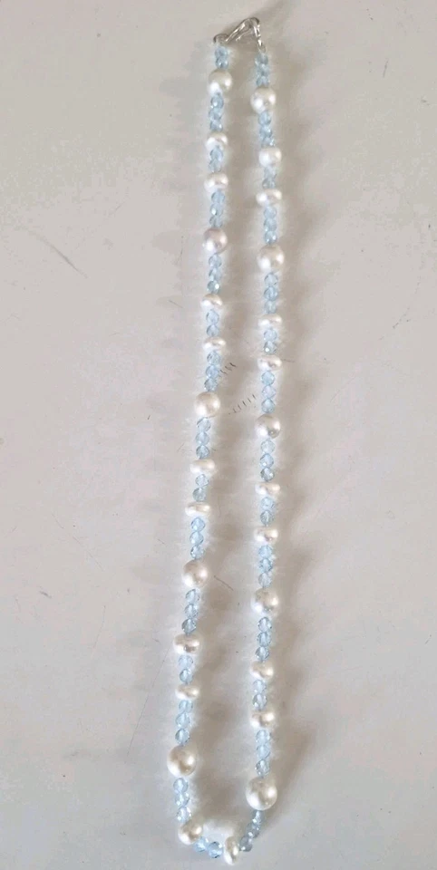 Schweizer Topas mit  weißen  Perlen Kette 80 cm. - Bild 4 von 4