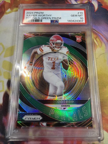 2024 Panini Prizm - Portals Xavier Worthy #10 Green Prizm (RC) PSA 10