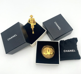 Auth Chanel Large Coco Woven 2_9/Mademoiselle full body GP Brooch W/Box BA070264