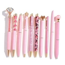 10 Pcs ballpoint pens for journaling,Metal Crystal 10pcs Pink Diamond Series