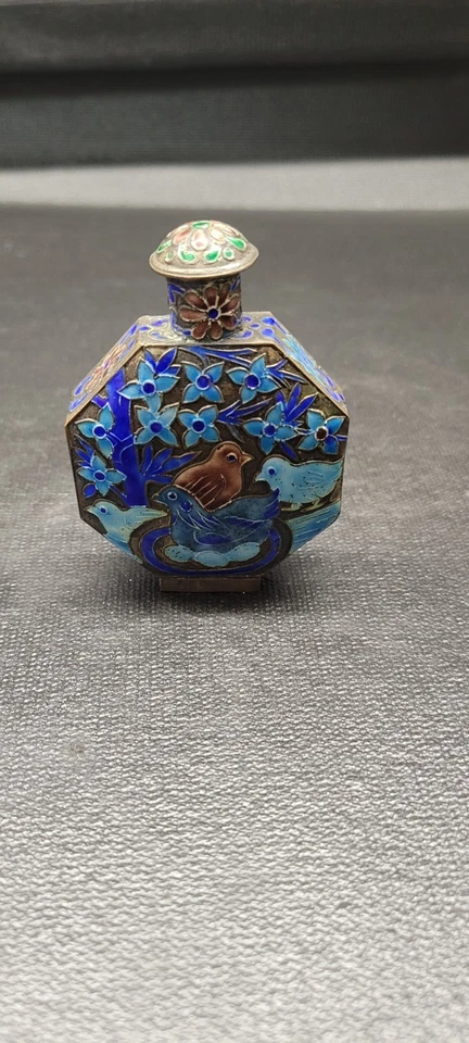 Botella de tabaco esmaltada Cloisonné con motivo floral Foto 2 de 4