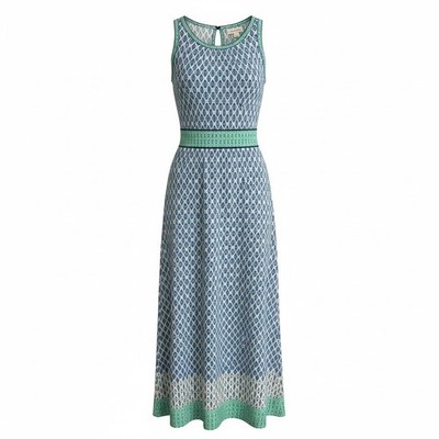 Max Studio Maxi Dress Blue Green Geo Pattern Boho Casual Women's Sz: Large