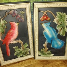 Vintage 60's MILLER STUDIO 3D Relief Plastic Bird Flower Wall Art Retro RARE!