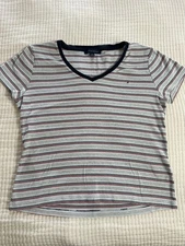 Tommy Hilfiger V-Neck T-Shirt Man Size Xl Striped Multicolor Cotton