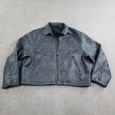 YoungLA Jacket Mens XL Black Faux Leather Zip Moto Lace Up Sleeves Model 5006