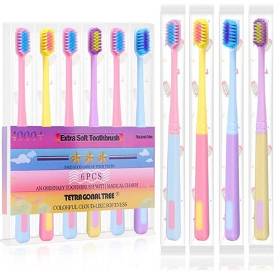 6 Pack Extra Soft Toothbrush for Sensitive Teeth and Gum Care with 4000 Ultra