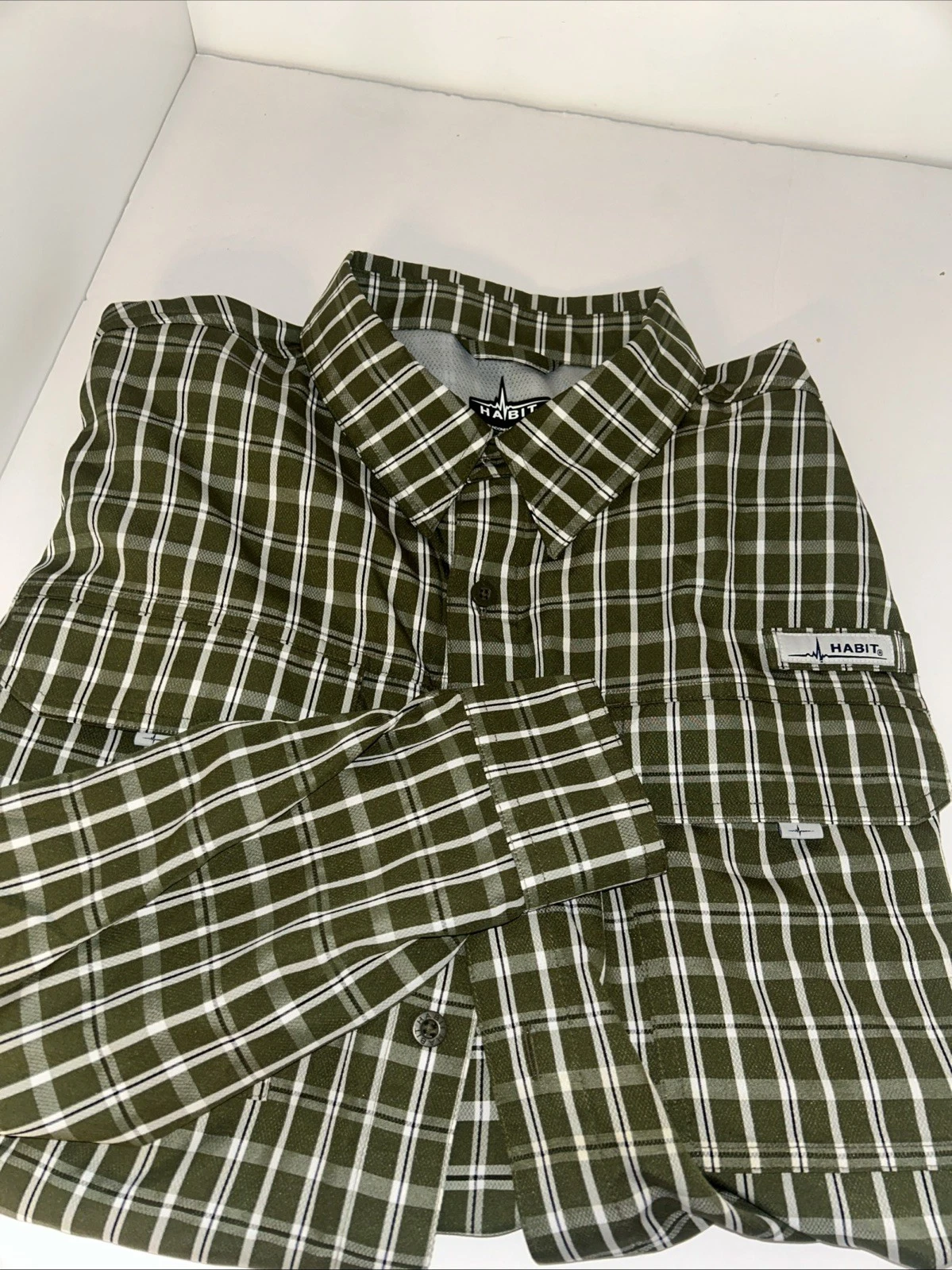 Habit Shirt Mens XLarge Green Plaid LongSleeve Button Up Breathable Outdoor