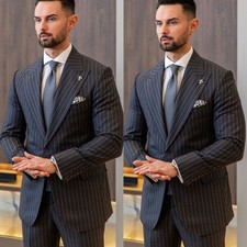 Black Striped Men's Suit Business Formal 2Pcs Tailored Offical Tuxedo Jacket