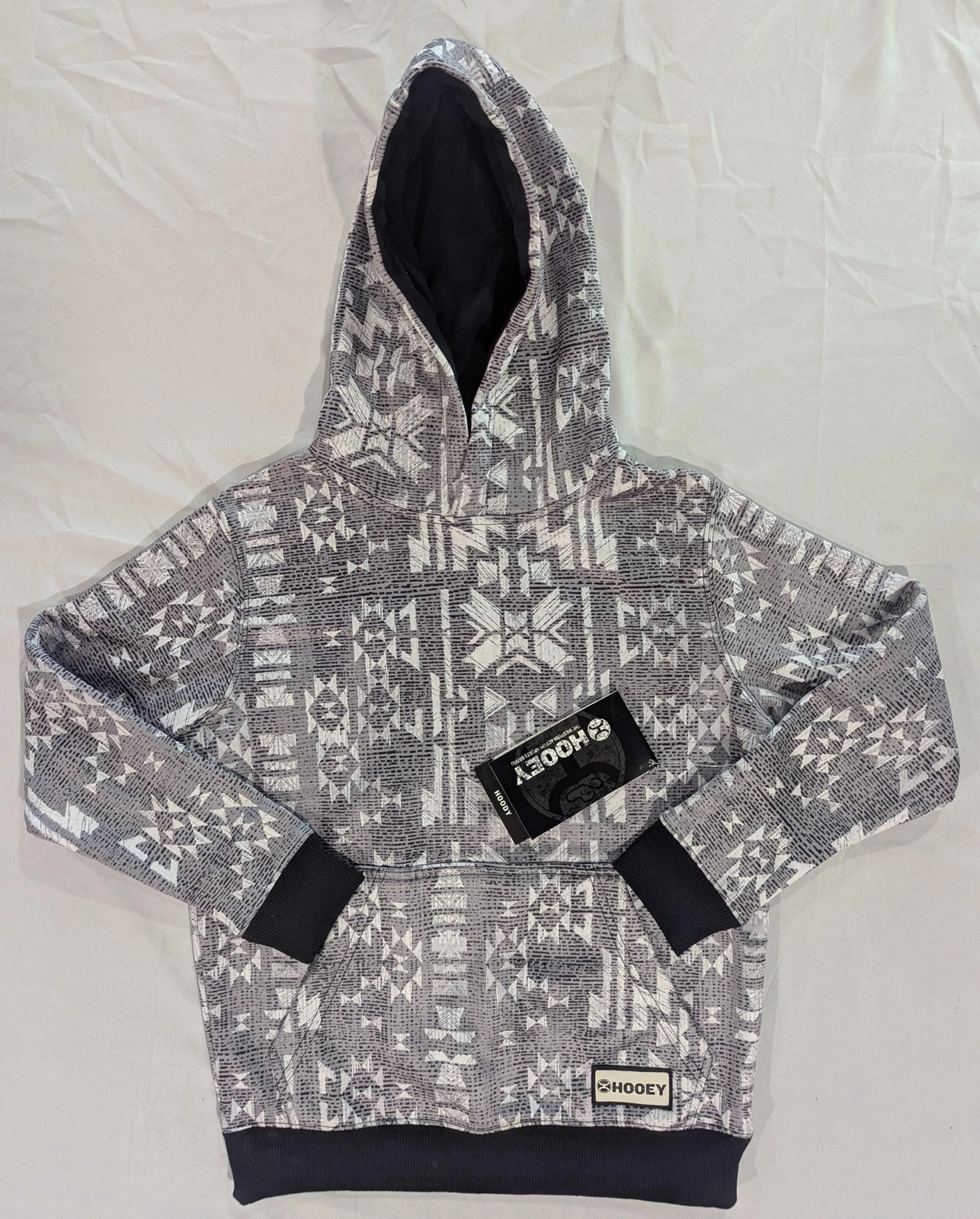 Hooey Hoodie Mens XS Gray Fleece Pullover Aztec Western Print Kangaroo Pocket