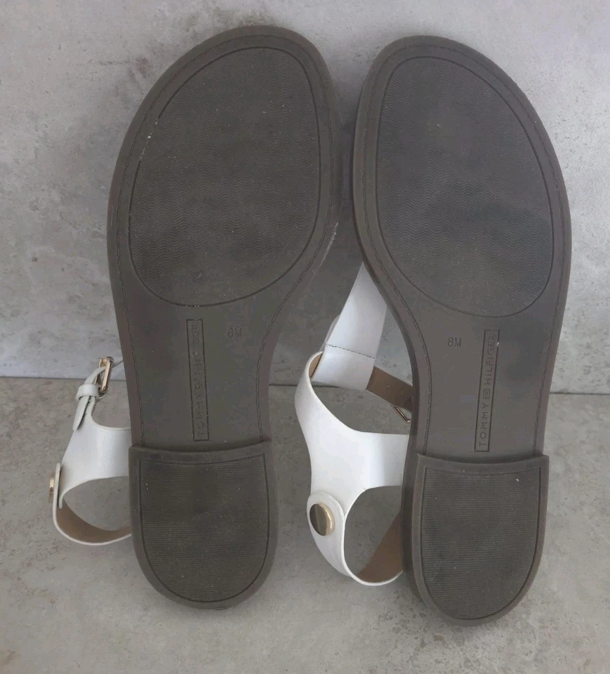 Tommy Hilfiger Mujer Bennia Blanco Tanga Plano Sandalias Talla 8 Logo Acento Foto 4 de 4