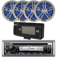 Kenwood 1DIN Marine Bluetooth CD Receiver W/Black Cover, 4x 6.5" 180W Speakers