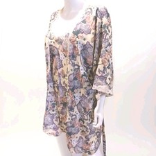 Vtg DELICATES Robe Nightgown Set Multicolor Floral Paisly Lace 80s Sz M USA