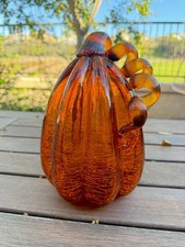 Amber Crackle Pattern Glass Pumpkin Figurine Glossy Finish Decorative Decor 9  