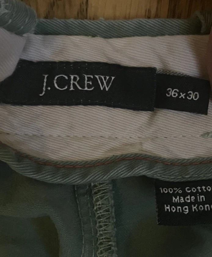 J. Брюки-мухи на пуговицах мужские 36x30 светло-зеленые 100% хлопок винтажные Chinos хорошие - Изображение 3 из 4