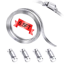 304 Stainless Steel Hose Clamp Assortment Kit,Diy 6.5FT Metal Strap + 4 Stronger