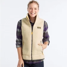 L. L. Bean Mountain Pile fleece zip up vest cream and blue women's size small