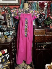 Beautiful Pink Mexican Oaxaca Multi Color Embroidery White Crochet M/L