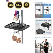 Microphone Stand Tray Clamp-On Phone Holder for Music Live Streaming Karaoke