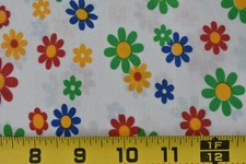 By 1/2 Yd, Colorful Daisies on White Quilt Cotton, B1500