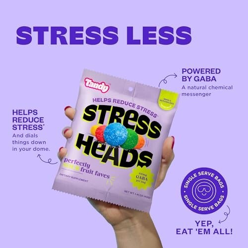 Stress Relief Gummies 6-Pack | GABA Amino Acids | Sour Fruit Flavor | Gluten-Fre - Picture 3 of 8