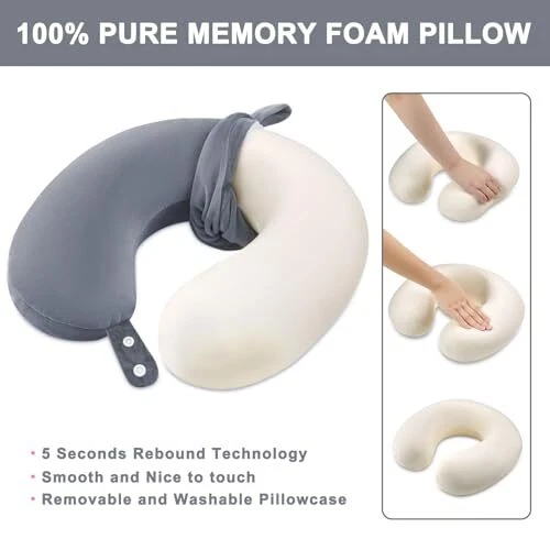 Travel Pillow for Airplane-2 Pack Memory Foam Neck Pillows Soft & Support Tra...