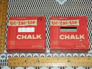 2 Vintage CRESTON tic-tac-toe Cardboard Chalk Boxes #424 White Full & Partial