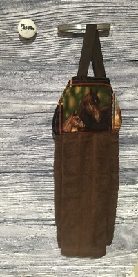 Hanging Kitchen Towel Bay Mare with a Star & Bay Foal with Stripe Wearing Halter