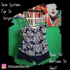 Swim Systems Navy Blue/ White Tankini Sz Large /Kona Sol Shortie Shorts Sz Small